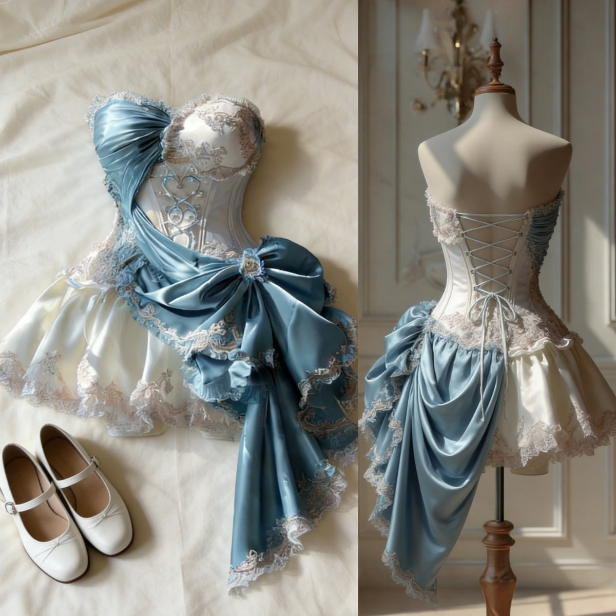 Gorgeous A-Line Blue Short Prom Dresses Satin Lace Sweetheart Birthday Dresses Sleeveless Evening Dresses ED06027