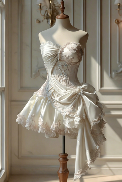 Gorgeous A-Line Blue Short Prom Dresses Satin Lace Sweetheart Birthday Dresses Sleeveless Evening Dresses ED06027