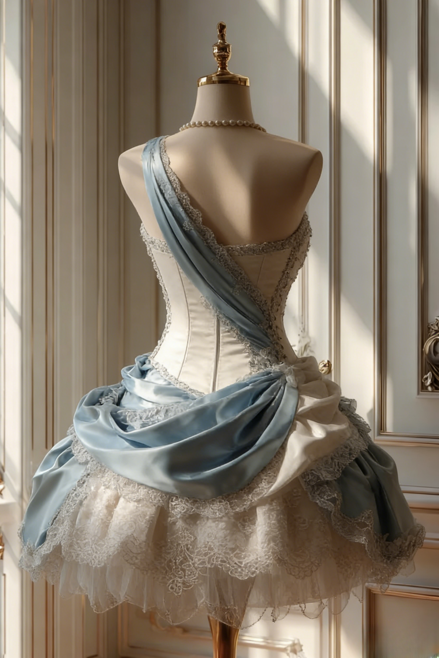 Gorgeous  A-Line Blue Short Prom Dresses Satin Lace One-shoulder Birthday Dresses Sleeveless Evening Dresses ED06028