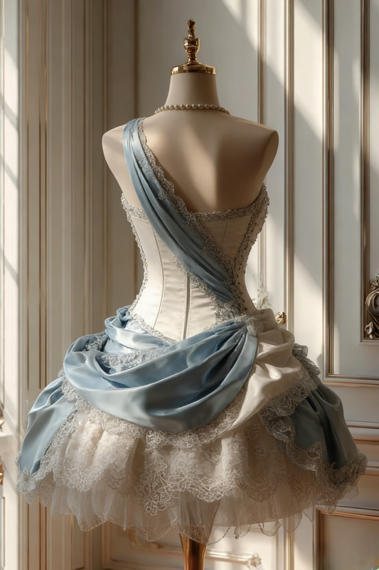 Gorgeous  A-Line Blue Short Prom Dresses Satin Lace One-shoulder Birthday Dresses Sleeveless Evening Dresses ED06028