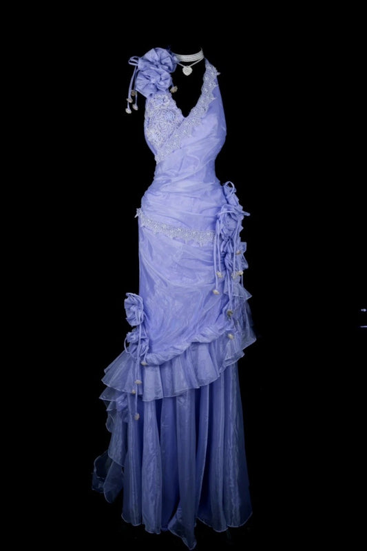 Elegant Sheath Purple Wedding Guest Dresses Tulle V-neck Sleevless Long Evening Dresses ED06030