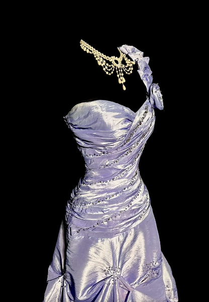 Elegant Sheath Purple Long Prom Dresses Satin One-shoulder Sleeveless Evening Dresses ED06031