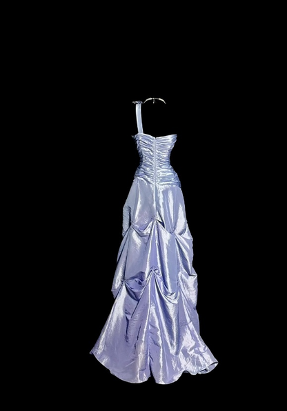 Elegant Sheath Purple Long Prom Dresses Satin One-shoulder Sleeveless Evening Dresses ED06031