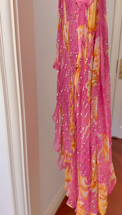 Vintage Sheath Pink Short Prom Dresses  Chiffon Beaded Straps Evening Dresses  ED06042