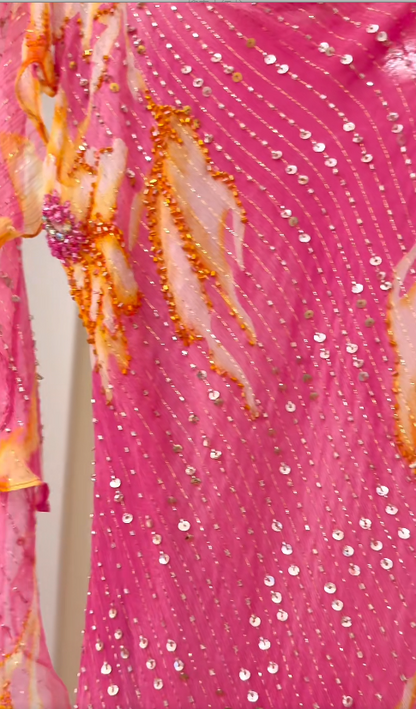 Vintage Sheath Pink Short Prom Dresses  Chiffon Beaded Straps Evening Dresses  ED06042