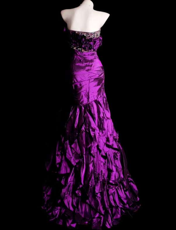 Elegant Purple Long Prom Dresses Satin Mermaid Evening Dresses Spaghetti Straps Party Dresses ED06054