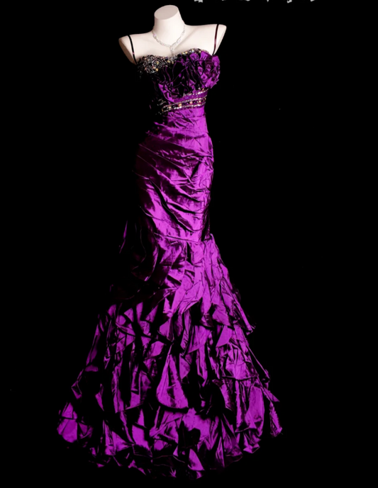 Elegant Purple Long Prom Dresses Satin Mermaid Evening Dresses Spaghetti Straps Party Dresses ED06054