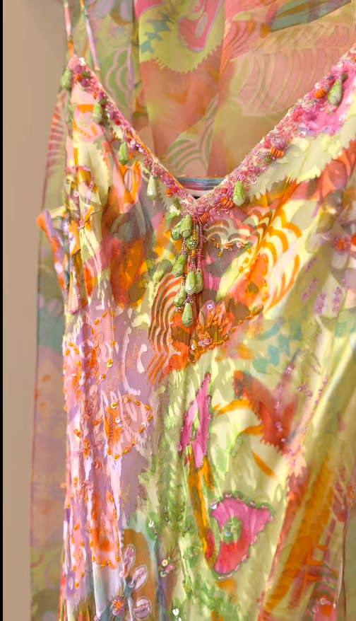 Elegant Colorful Long Prom Dresses Floral Chiffon Sheath Evening Dresses Spaghetti Straps Party Dresses ED06055