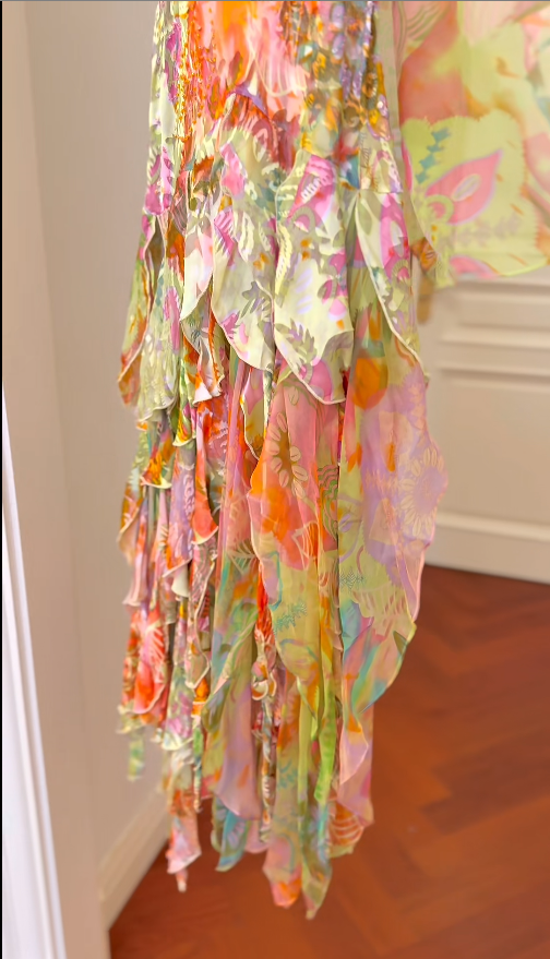 Elegant Colorful Long Prom Dresses Floral Chiffon Sheath Evening Dresses Spaghetti Straps Party Dresses ED06055