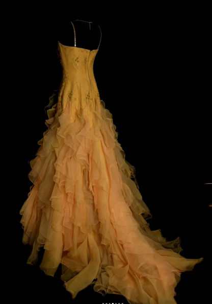 Elegant Strapless Yellow Long Prom Dresses Beaded Tulle A-Line Birthday Dress  ED06061