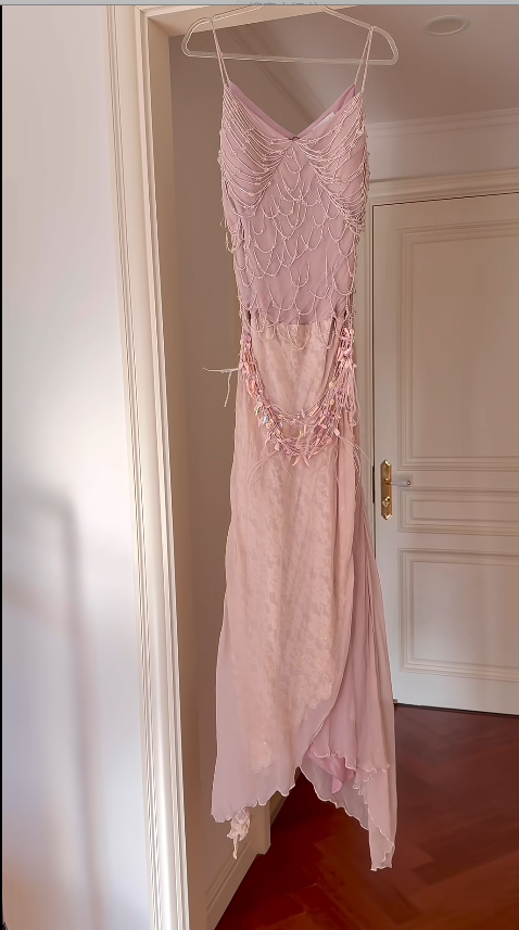 Elegant Spaghetti Straps Pink Long Prom Dresses Chiffon Sheath Birthday Dresses  ED06064