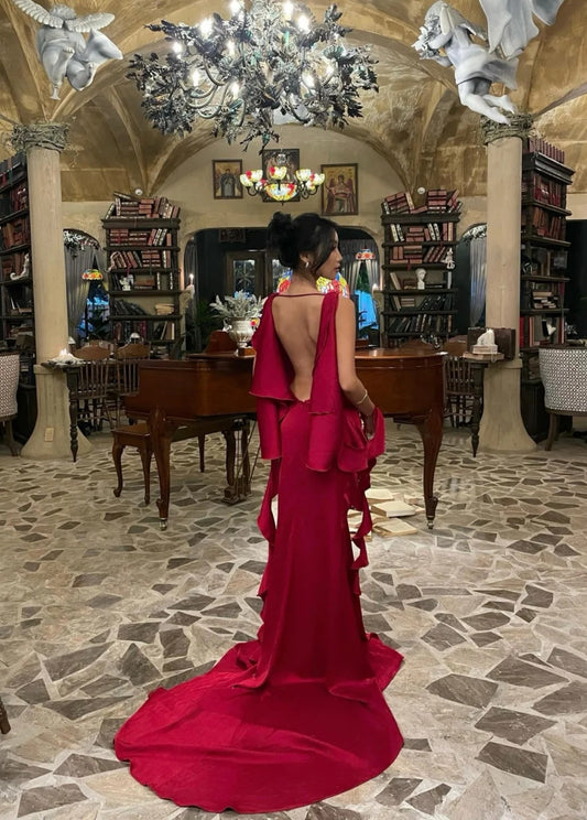 Sexy Straps Burgundy Long Prom Dresses Satin Sheath  Evening Dresses ED06071