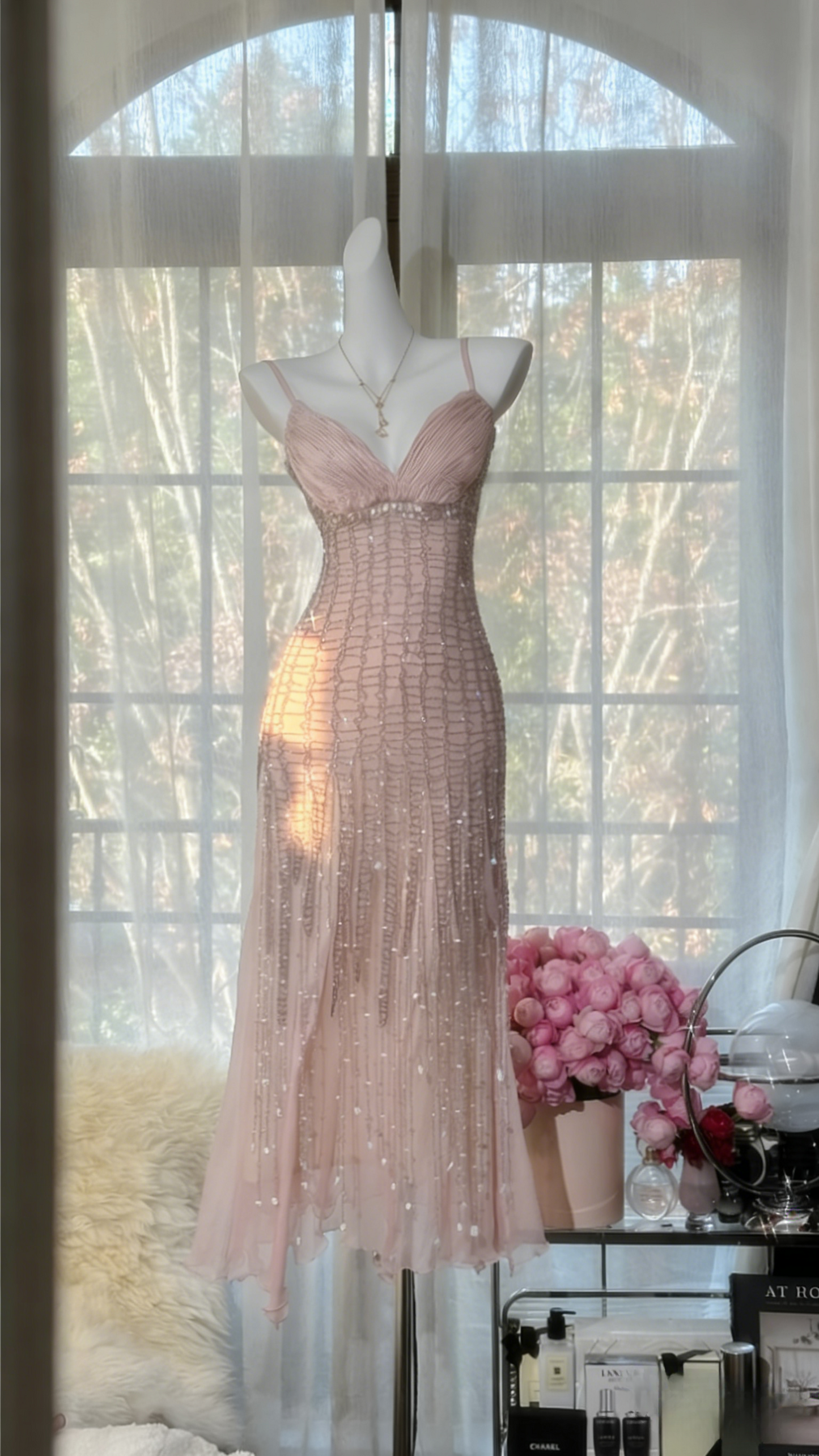 Vintage Peach Birthday Dresses Sapghetti Straps Sheath Short Prom Dresses Beaded Chifffon Backless Evening Dresses ED06074