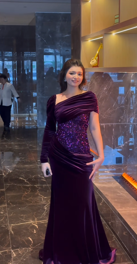 Elegant Purple Birthday Dresses, Asymmetrical Neckline Sheath Long Prom Dresses, Sequins Satin Evening Dresses ED06075