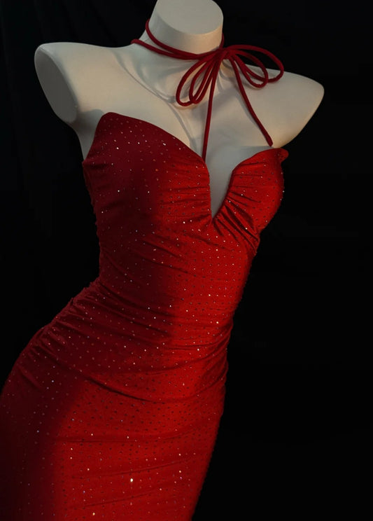 Sexy Red Long Prom Dresses Sweetheart Mermaid Evening Dresses Satin Backless Formal Dresses ED06077