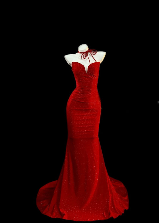 Sexy Red Long Prom Dresses Sweetheart Mermaid Evening Dresses Satin Backless Formal Dresses ED06077