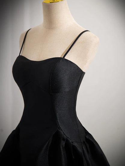 Robe de bal courte en satin noir, coupe trapèze, robe de soirée noire ED0608