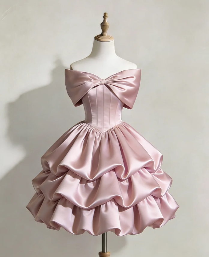 Sexy Pink Long Prom Dresses Off-shoulder A-Line Birthday Dresses Satin Evening Dresses ED06091