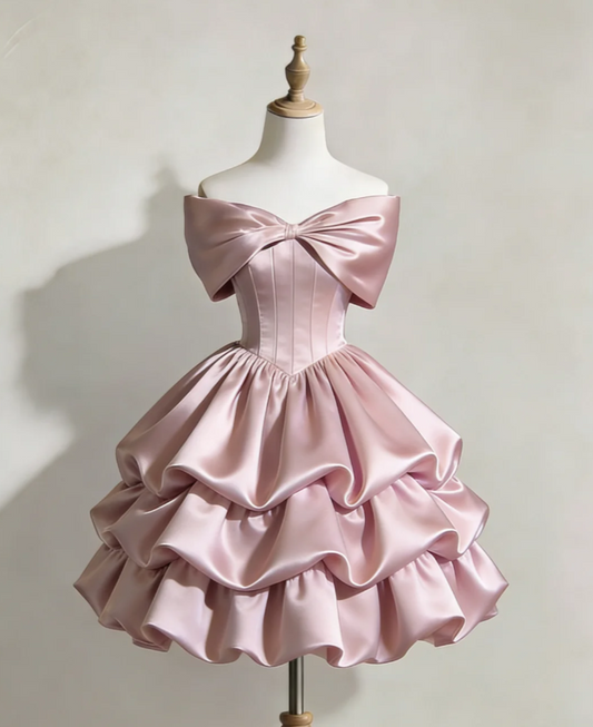 Sexy Pink Long Prom Dresses Off-shoulder A-Line Birthday Dresses Satin Evening Dresses ED06091