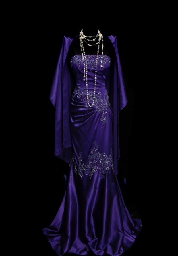 Chic Purple Formal Dresses Strapless Mermaid Birthday Dresses Satin Beaded Sleeveless Long Evening Dresses ED06100