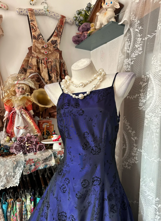 Chic Navy Blue Long Prom Dresses Spaghetti Straps A-Line Evening Dresses Satin Sleeveless Birthday Dresses ED06119