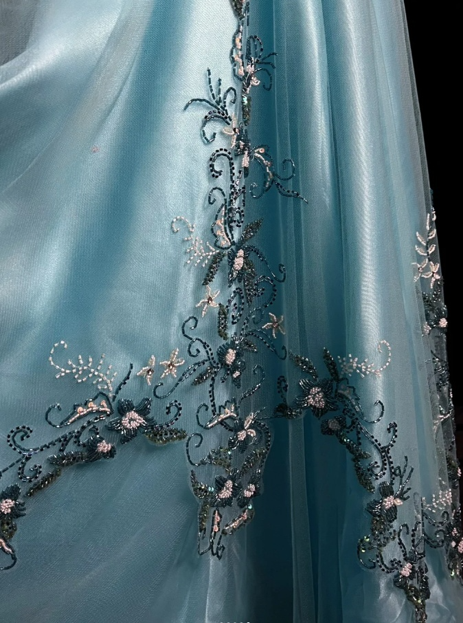 Chic Blue Long Prom Dresses Sweetheart A-Line Evening Dresses Beaded Tulle Sleeveless Party Dresses ED06125