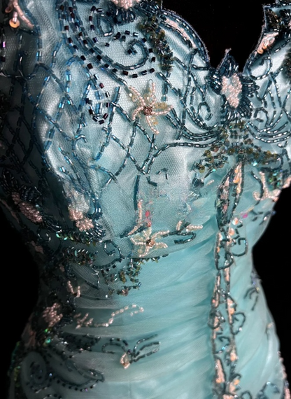 Chic Blue Long Prom Dresses Sweetheart A-Line Evening Dresses Beaded Tulle Sleeveless Party Dresses ED06125