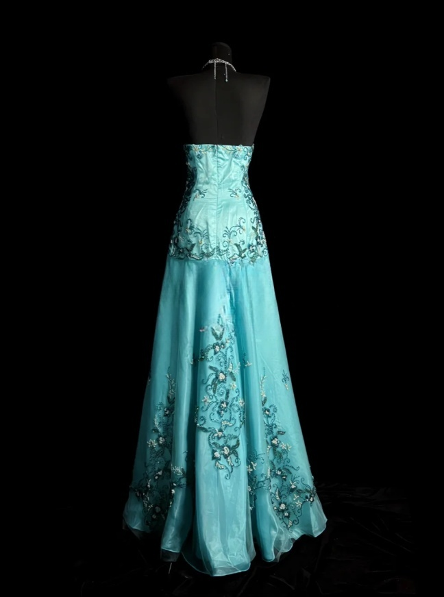 Chic Blue Long Prom Dresses Sweetheart A-Line Evening Dresses Beaded Tulle Sleeveless Party Dresses ED06125