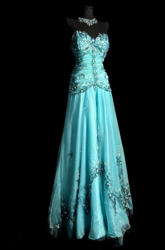 Chic Blue Long Prom Dresses Sweetheart A-Line Evening Dresses Beaded Tulle Sleeveless Party Dresses ED06125