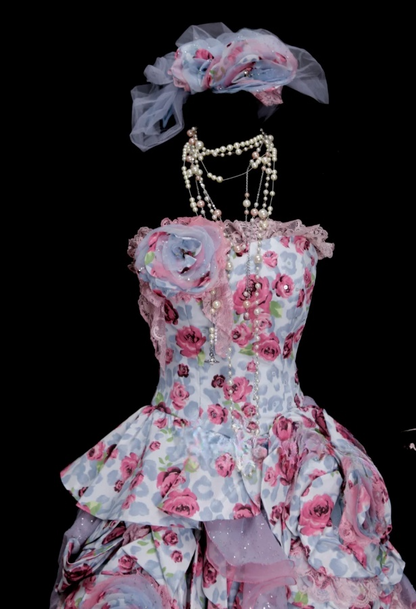 Cute Pink Long Prom Dresses Strapless Ball Gown Evening Dresses Tulle Sleeveless Birthday Dresses ED06134