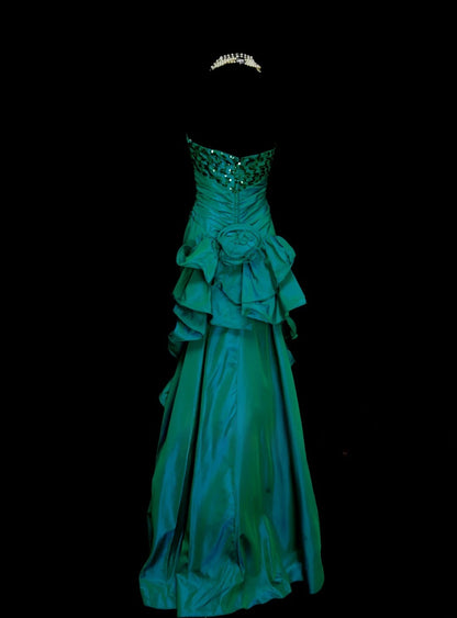 Elegant Green Long Prom Dresses Sweetheart Sheath Evening Dresses Satin Sleeveless Birthday Dresses ED06135