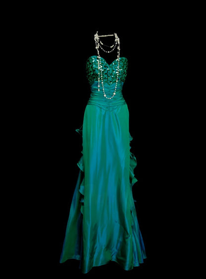 Elegant Green Long Prom Dresses Sweetheart Sheath Evening Dresses Satin Sleeveless Birthday Dresses ED06135