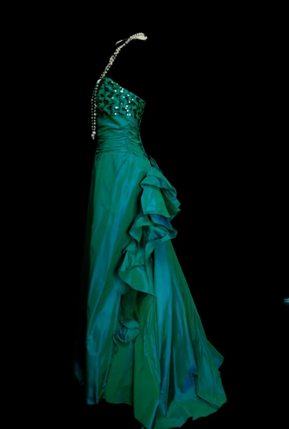 Elegant Green Long Prom Dresses Sweetheart Sheath Evening Dresses Satin Sleeveless Birthday Dresses ED06135