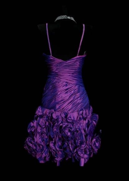 Sexy Purple Short Prom Dresses Spaghetti Straps Sheath Evening Dresses Satin Sleeveless Birthday Dresses ED06138