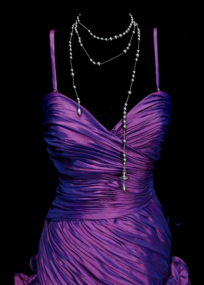 Sexy Purple Short Prom Dresses Spaghetti Straps Sheath Evening Dresses Satin Sleeveless Birthday Dresses ED06138