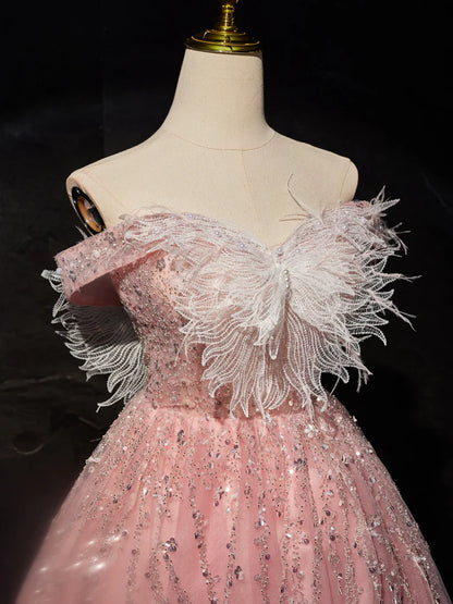 Rosa A-Linie Tüll Spitze kurzes Ballkleid, Rosa Cocktailkleid ED0614