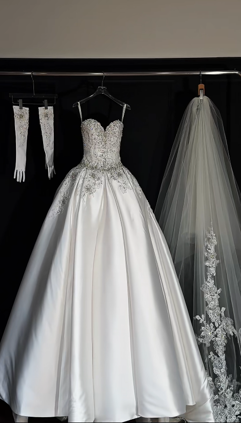 Timeless A-Line Long Wedding Dresses Satin Beaded White Bridal Gowns Sweetheart Sleeveless Bridal Dresses ED06145