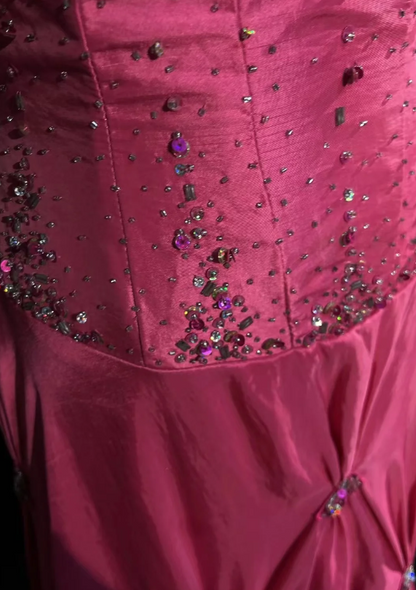 Chic Pink Long Prom Dresses Spaghetti Straps Sheath Evening Dresses Satin Birthay Dresses ED06149