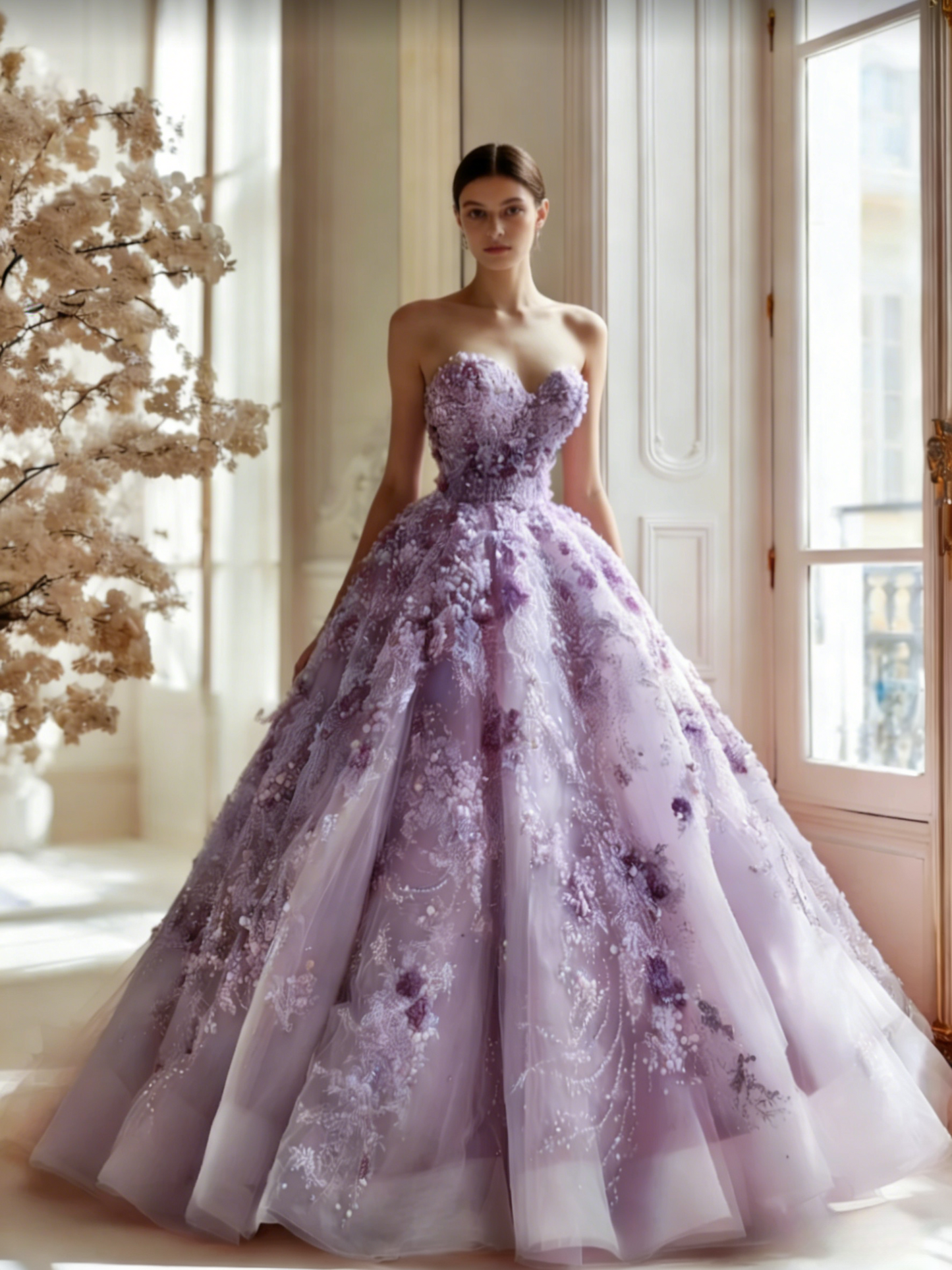 Chic Pink Long Prom Dresses Beaded Appliques Tulle Sweetheart A-Line Evening Dresses ED06151