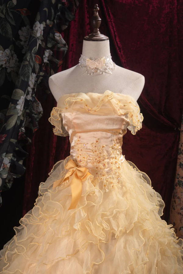 Chic Yellow Long Prom Dresses Tulle Strapless A-Line Quinceanera Dresses Sleeveless Sweet 16 Dresses ED06163