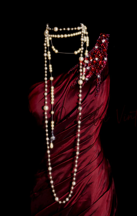 Elegant Burgundy Long Prom Dresses Satin One-shoulder Sheath Evening Dresses Sleeveless Formal Dresses ED06165