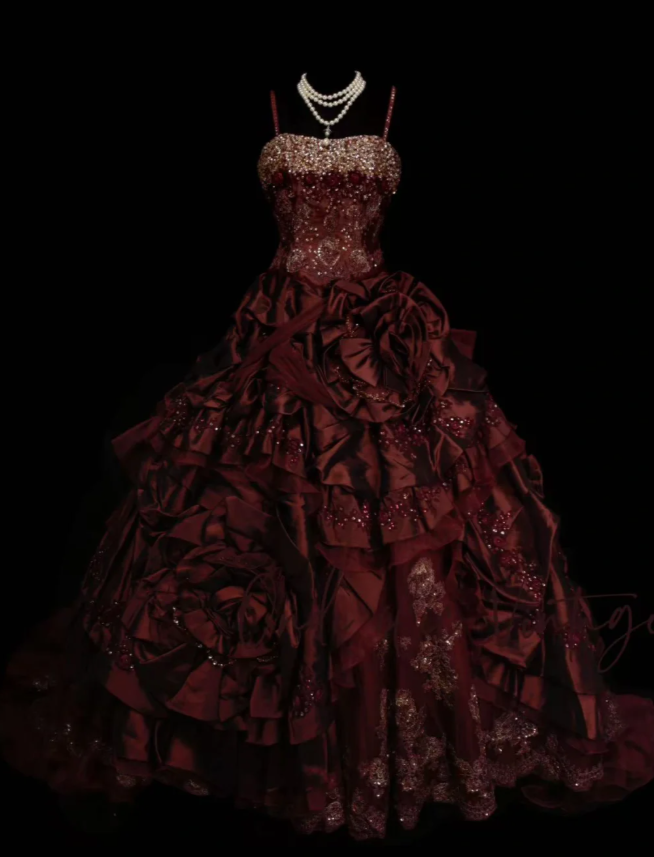 Elegant Dark Red Long Prom Dresses Satin Spaghetti Straps Ball Gown Evening Dresses Sleeveless Formal Dresses ED06167