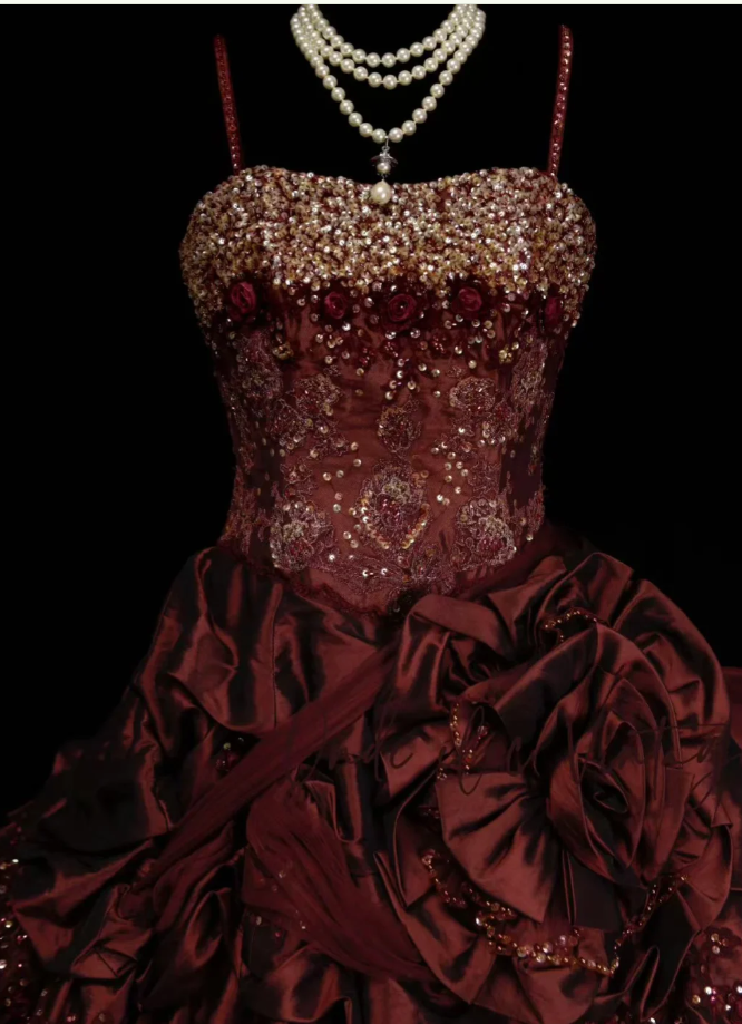 Elegant Dark Red Long Prom Dresses Satin Spaghetti Straps Ball Gown Evening Dresses Sleeveless Formal Dresses ED06167