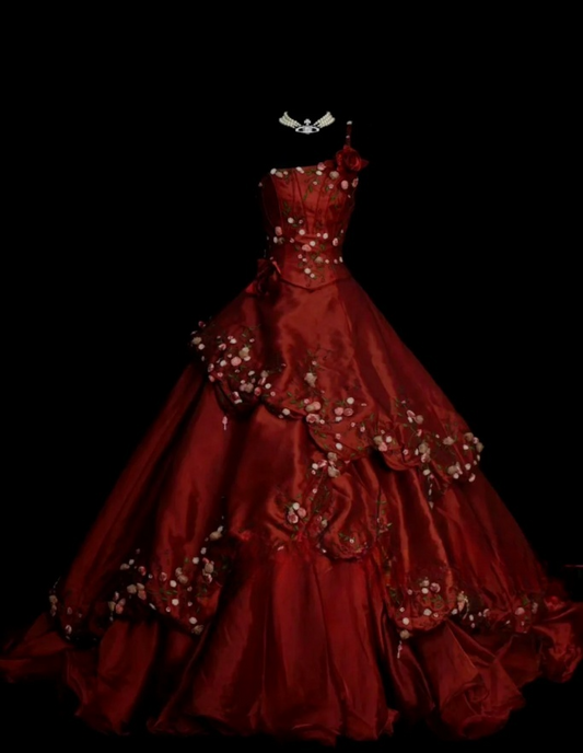 Elegant Red Long Prom Dresses Satin Spaghetti Straps A-line Evening Dresses Embroidery Sleeveless Formal Dresses ED06170