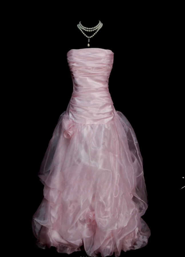 Cute Pink Long Prom Dresses Tulle Strapless A-line Evening Dresses Sleeveless Birthday Dresses ED06172