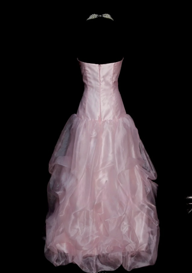 Cute Pink Long Prom Dresses Tulle Strapless A-line Evening Dresses Sleeveless Birthday Dresses ED06172