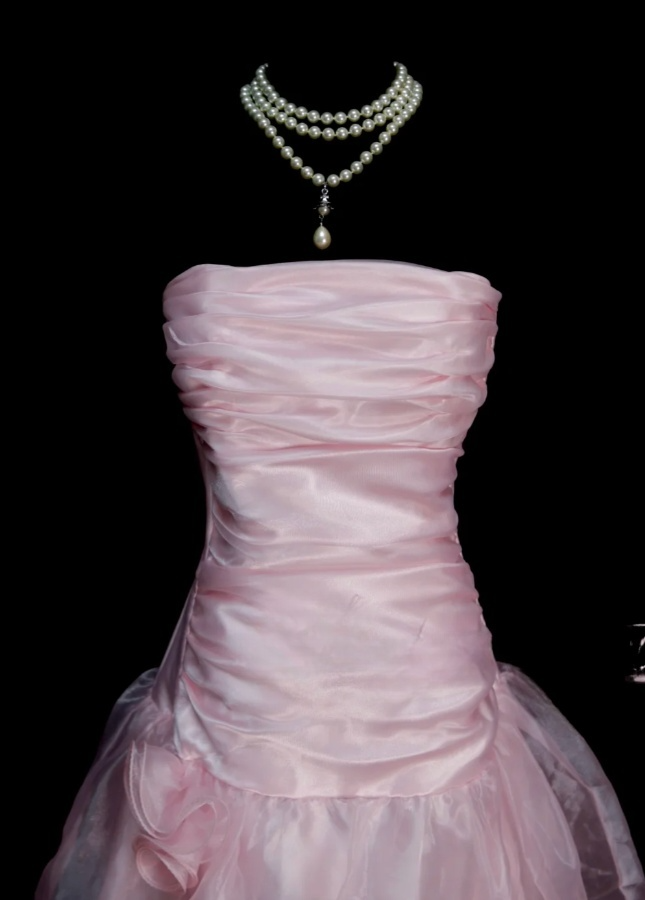 Cute Pink Long Prom Dresses Tulle Strapless A-line Evening Dresses Sleeveless Birthday Dresses ED06172