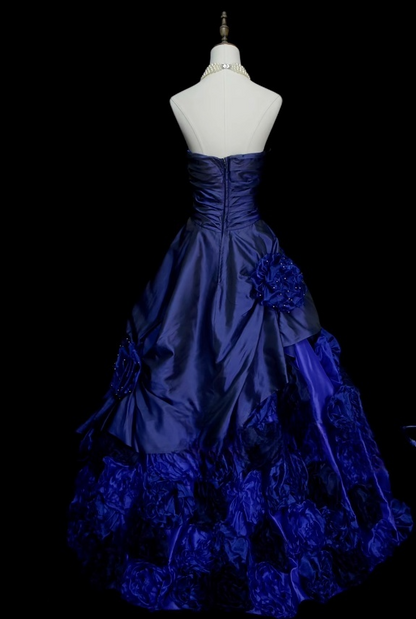 Fairy Navy Blue Long Prom Dresses Satin Strapless A-Line Evening Dresses Sleeveless Birthday Dress ED06179