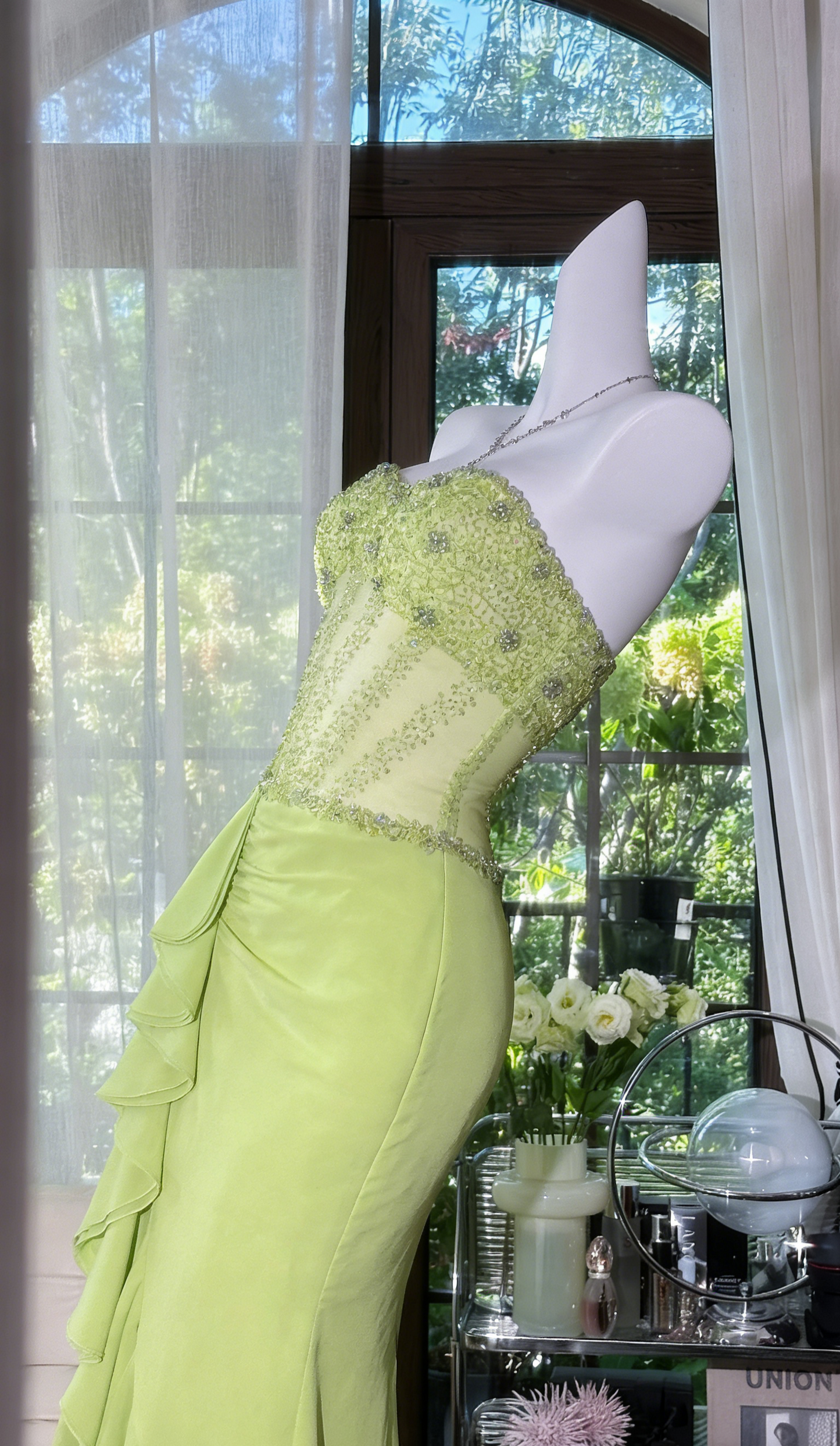 Fairy Green Short Prom Dresses Beaded Chiffon Sweetheart Sheath Evening Dresses ED06191