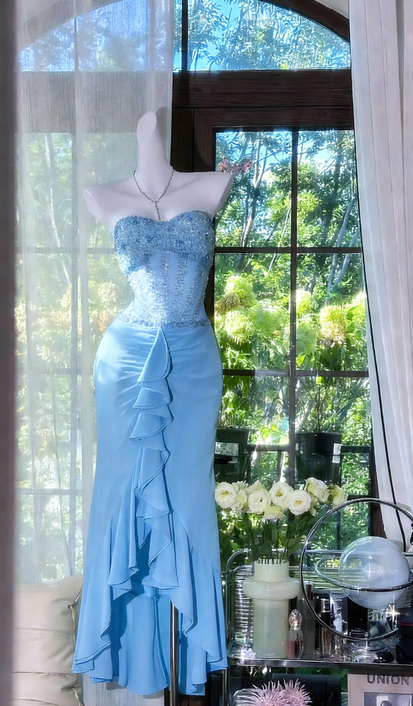 Fairy Green Short Prom Dresses Beaded Chiffon Sweetheart Sheath Evening Dresses ED06191